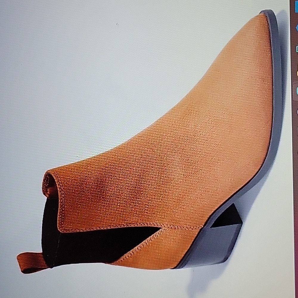 A NEW DAY GWEN Low shaft heeled Boots Cognac Pull on Memory Foam New